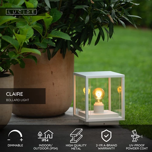 Lucide CLAIRE - Bollard light - 1xE27 - IP54 - White - USP